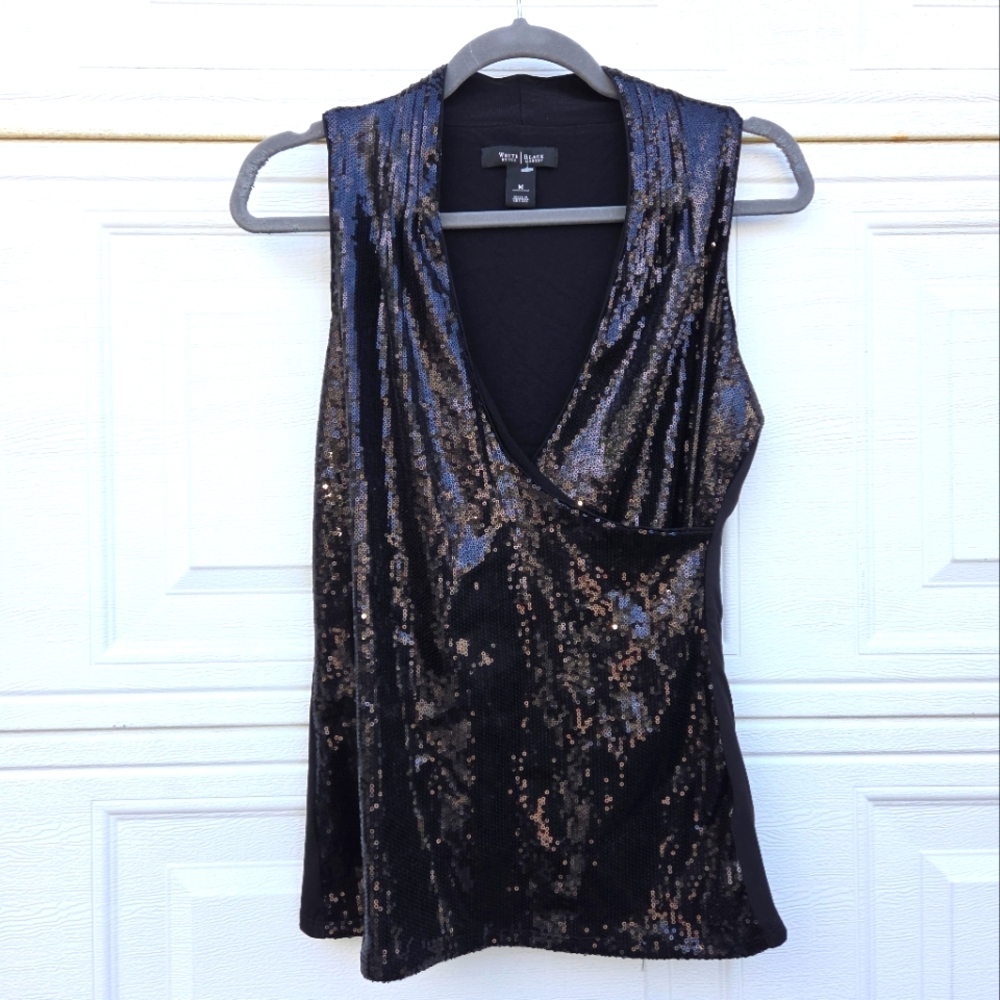 White House/ Black Market Black Sequin Sleeveless Top